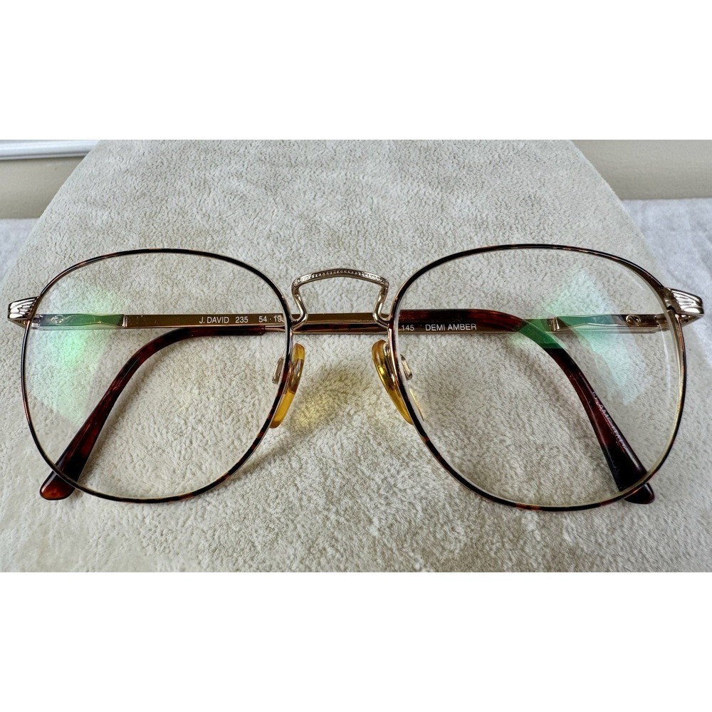 J. David 235 Demi Amber Gold Eyeglasses Frames Italy 54-19-145 Vintage Round